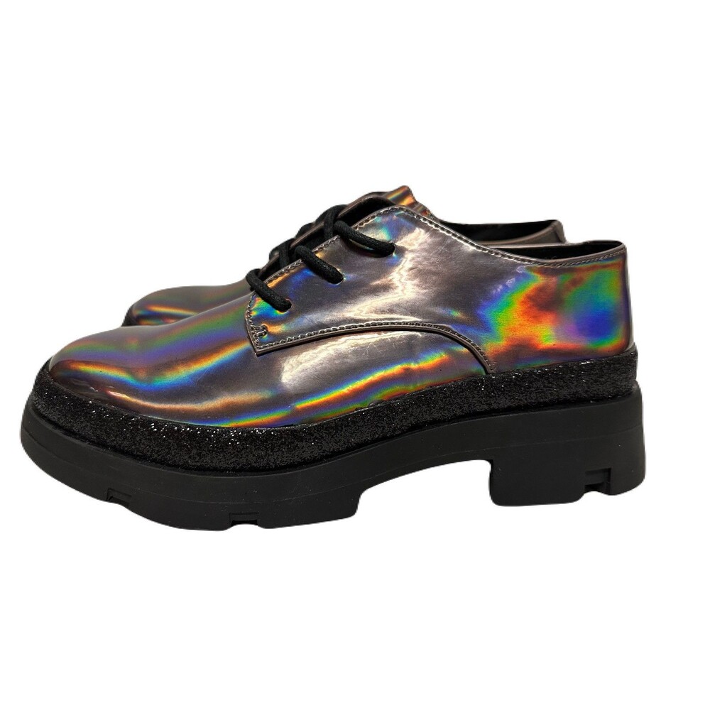 NEW Steve Madden Girls Size 4 Platform Iridescent Oxford Shoes Black Shimmer - Picture 4 of 10